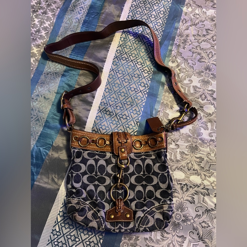👜RARE👜 Coach Denim and Brown Leather Crossbody